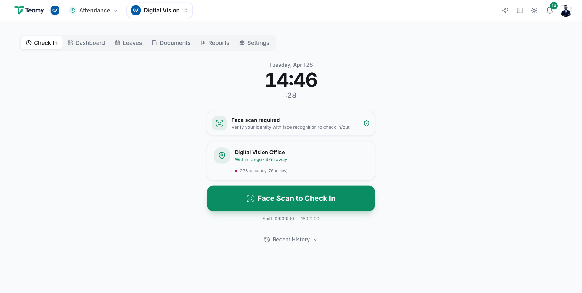 Teamy — GPS attendance